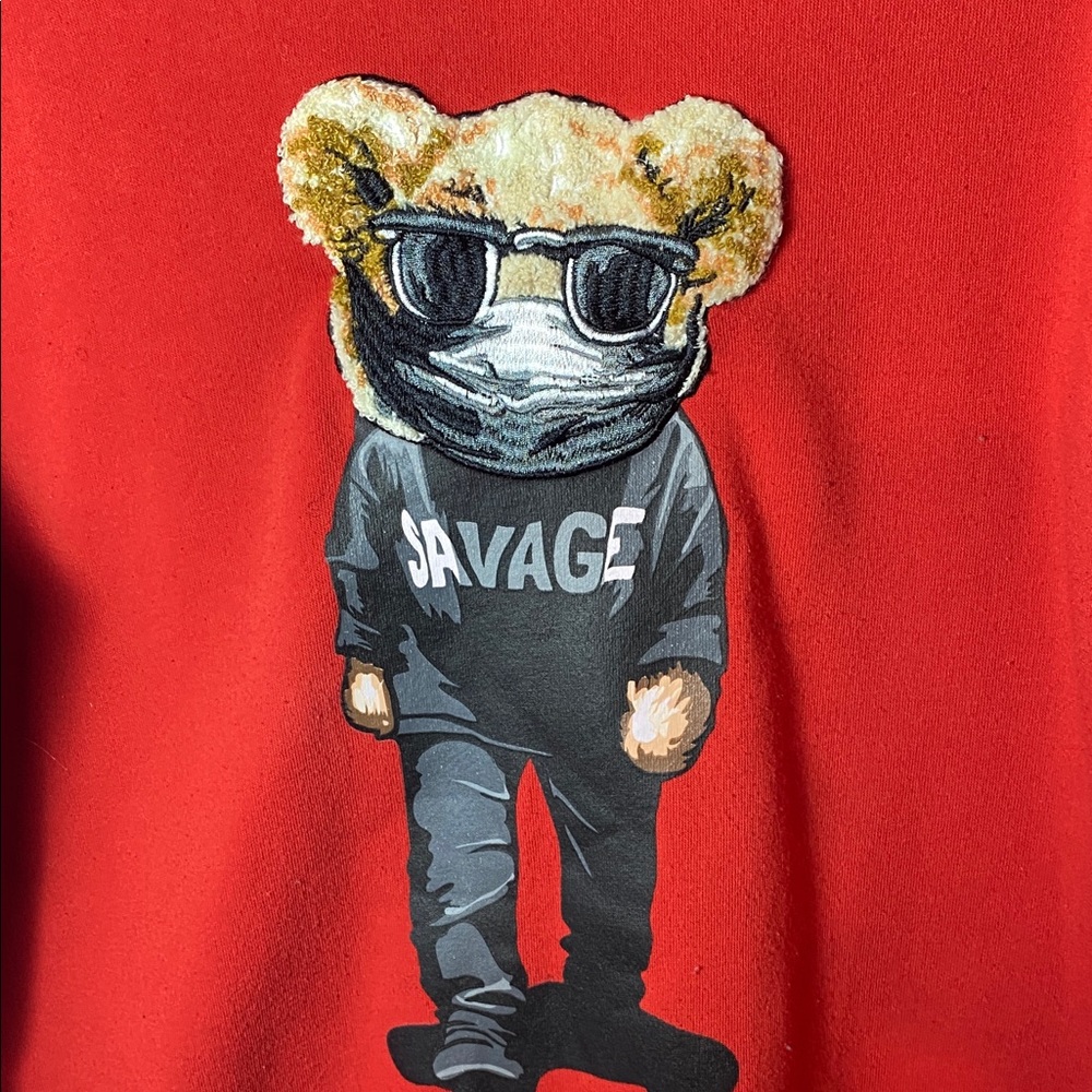 Black Pike Red Crewneck Sweater with Savage Bear Graphic Size M - Picture 5 of 8